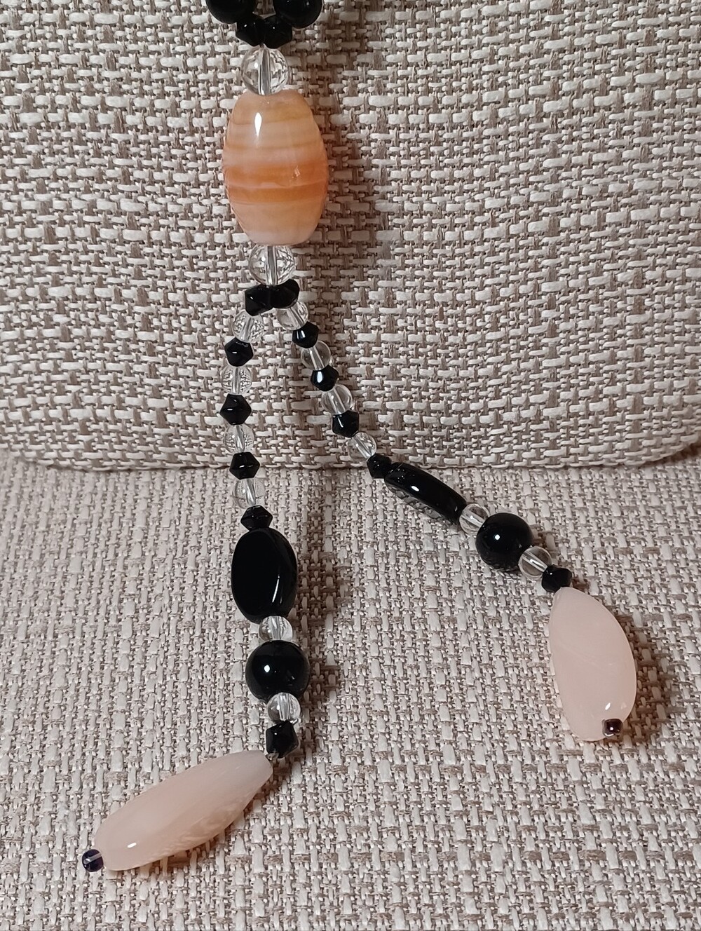 Artisan Lariat Black Onyx, Rose Quartz, & Banded Agate Bohemian Y-Necklace 🖤💫 - Picture 9 of 10